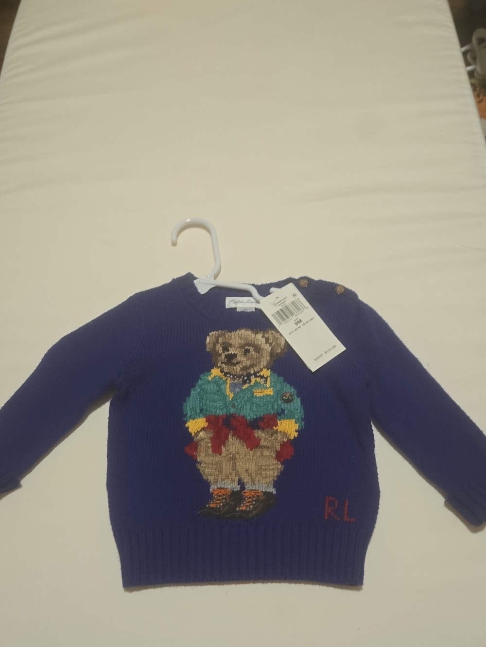 Ralph Lauren Royal Blue Bear Knit Sweater for Kids
